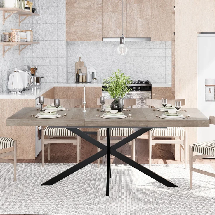 Abrihome Esstisch mit Ausziehfunktion und Stauraum, Grau, 180x80x76 cm – Bild 5