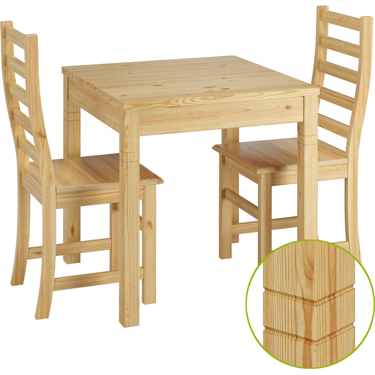 Essecke mit Tisch und 2 Stühle Kiefer natur Massivholz 90.70-50 B -Set 21