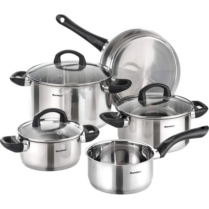 Karcher Topf-Set Mia, Edelstahl (5-tlg), inkl. 3 Glasdeckel, Induktion