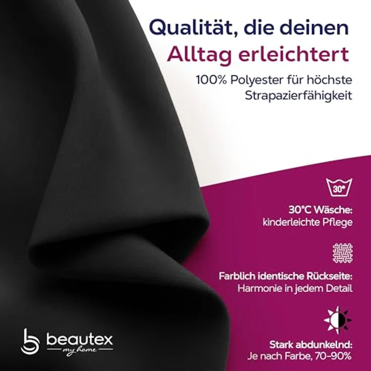 Beautex Verdunkelungsvorhang Verdunkelungsgardine Kräuselband Vorhang blickdicht abdunkelnd, Kräuselband (1 St), verdunkelnd – Bild 3