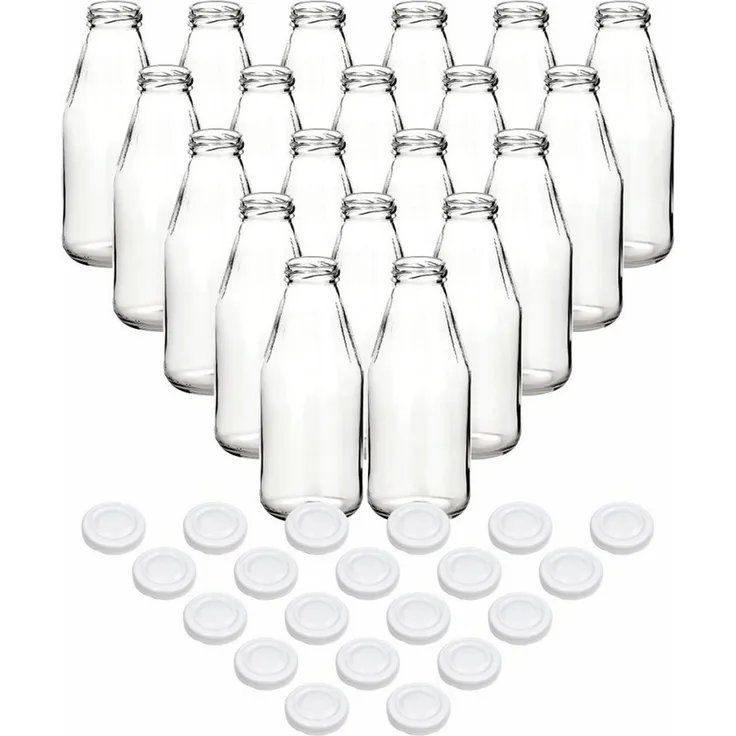gouveo Trinkflasche Saftflaschen 500 ml mit Schraub-Deckel - Kleine Flasche 0,5 l, 20er Set, weiß