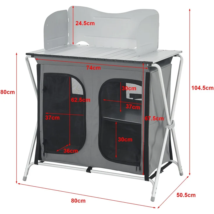 Campingschrank Tullinge mit Arbeitsplatte und Windschutz 80x50,5x104,5cm Dunkelgrau en. casa – Bild 3