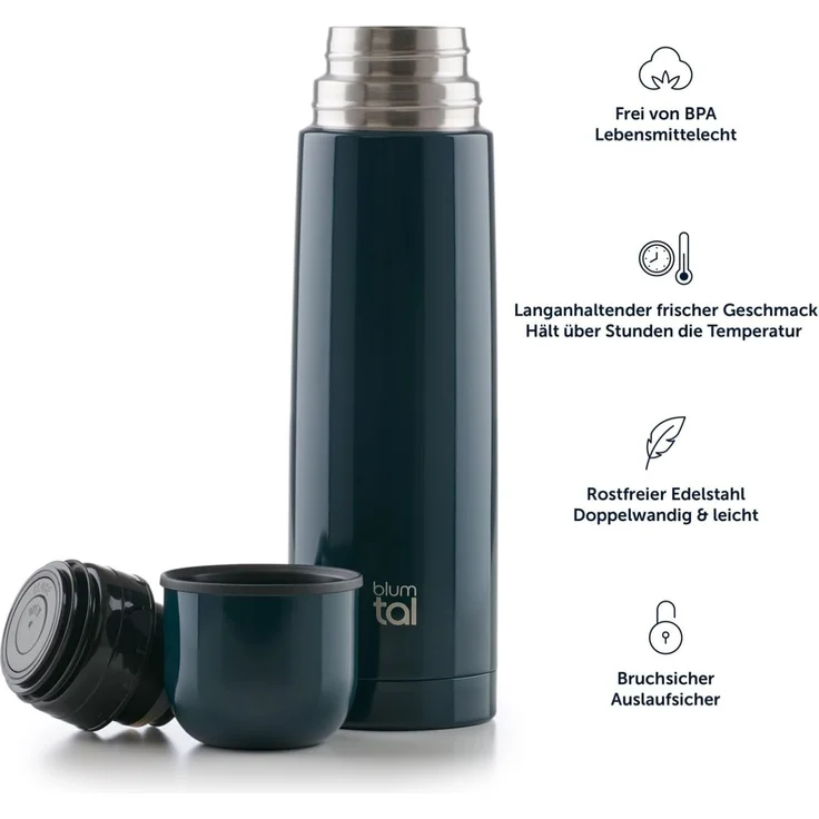 Blumtal® Thermosflasche 350 ml - BPA-freie Thermoskanne für warm&kalt - auslaufsichere Isolierflasche 350ml aus Edelstahl rostfrei - Thermoskanne mit Becher/Thermoskanne Tee - Stainless Steel - Silber – Bild 5