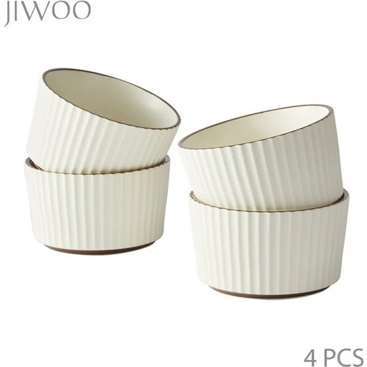 JIWOO Schale 4er Ø11cm,Müslischale Eisschale Dessertschale Obstschale Snackschale, Keramik, (Schaleset, 4-tlg), Hochwertiges Schalen Beige Mikrowellenofen Spülmaschine Ø 11cm – Bild 4