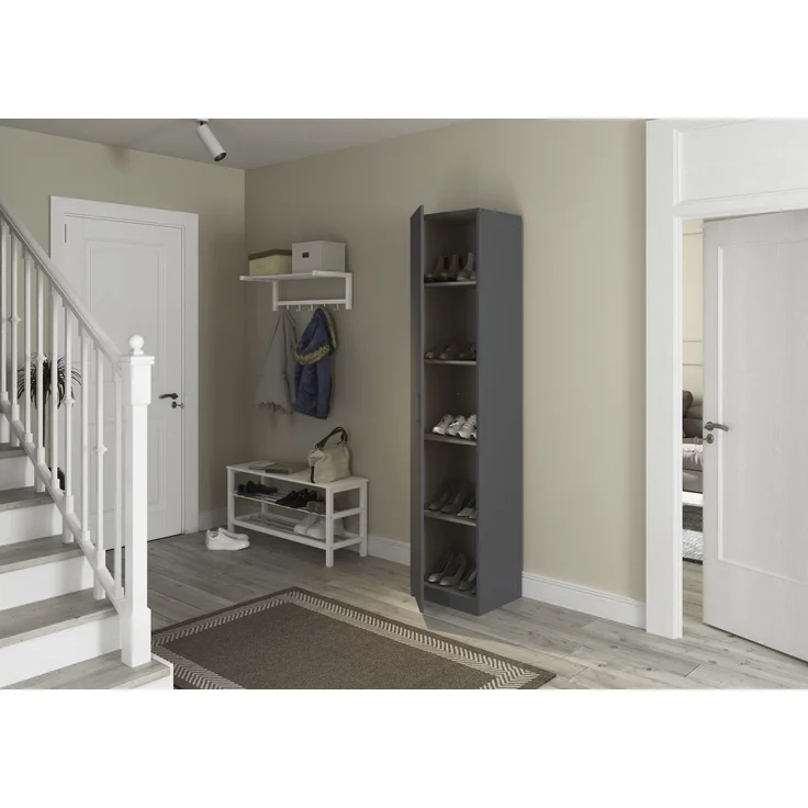 rauch Allrounder, Garderobenschrank, Mehrzweckschrank, 1-türig, mit 4 Einlegeböden, Farbe Grau metallic, BxHxT 47x210x41cm – Bild 5