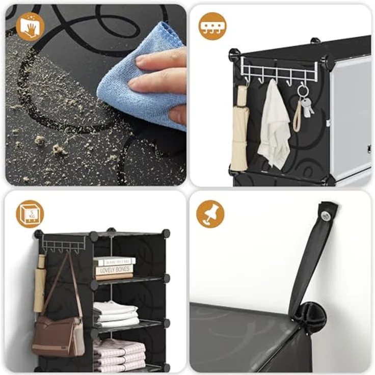 Mondeer Schuhregal, Kunststoff Schuhschrank, Modulares Schuhaufbewahrung mit Tür, Staub- und Wasserabweisend, Platzsparendes, 10 Fächer für Foyer, Schlafzimmer, Wohnzimmer, für 20 Paar Schuhe, Schwarz – Bild 5