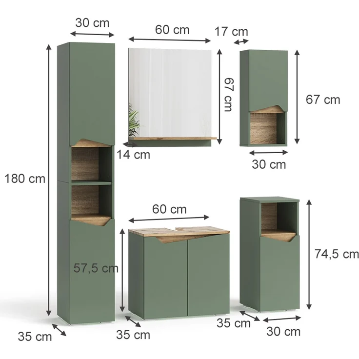 Badmöbel-Set Marelle Grün/Artisan 5 Teile Vicco – Bild 2