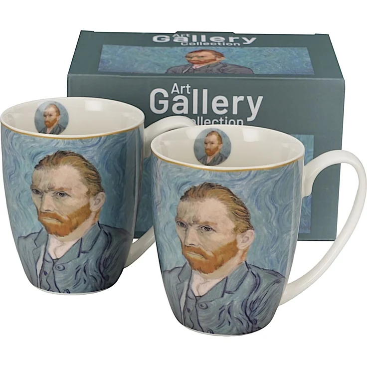 DUO ART GALLERY 2er-Set klassischer Becher 360 ml PORTRAIT OF Van Gogh, New Bone China Porzellan – Bild 3