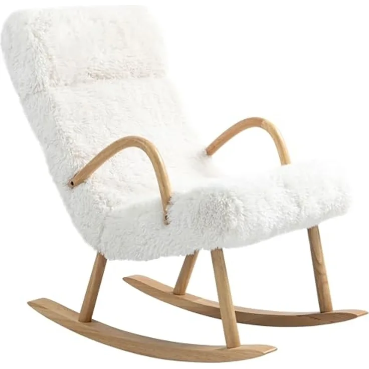 HOMCOM Schaukelstuhl Schaukelsessel, Wollenoptik, mit verstellbarer Kopfstütze (Schwingsessel, 1 St), für Schlafzimmer, Wohnzimmer, Weiß