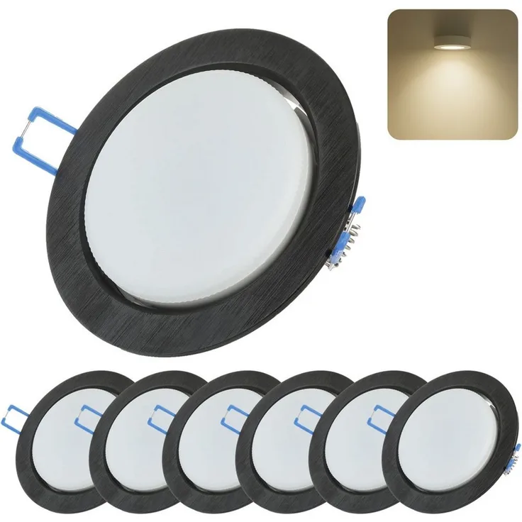 Sweet LED LED Einbaustrahler 6er Set GX53 8,2W 230V Schwarz 4000K Rund LED Einbauleuchten Aluminium, LED wechselbar, 4000K - Neutralweiß, Deckenspots, Ø95mm, Einbauleuchten