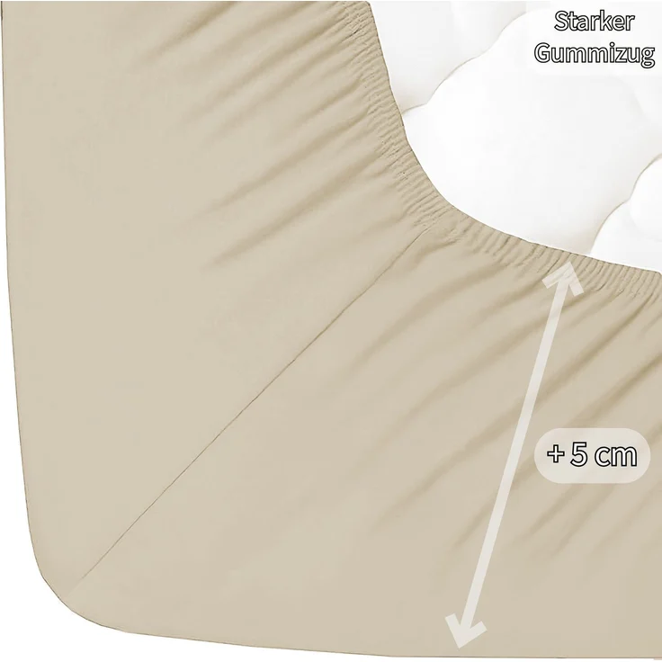KK-Shopping Jersey Spannbettlaken, Baumwolle Creme, 140 x 200 x 30 cm – Bild 4