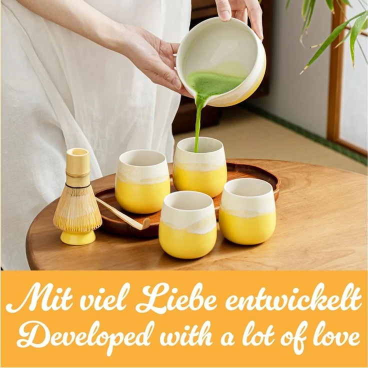 Goodwei Teeglas Japanisches Teebecher Set "Fuji Yellow", modernes Design, 4-tlg, Keramik – Bild 4