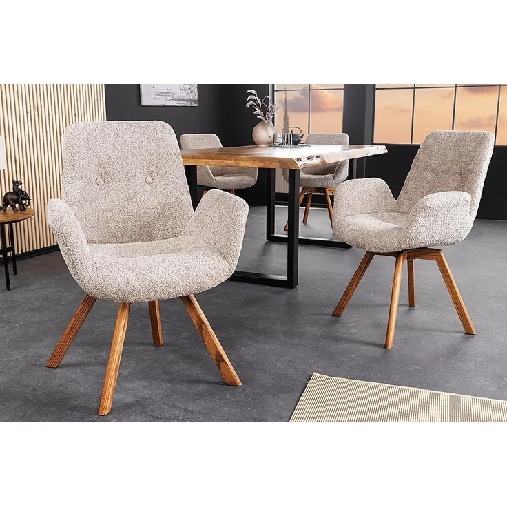 riess-ambiente Polsterstuhl BALTIC beige / natur (Einzelartikel, 1 St), Esszimmer · Bouclé · Eiche-Massivholz · mit Armlehne · 360° drehbar – Bild 2
