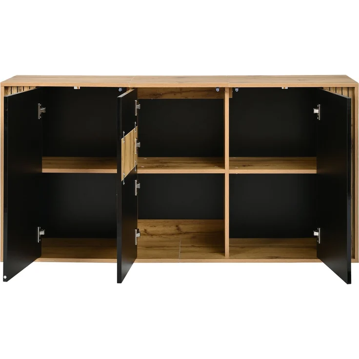 ZUBALIYA Sideboard 140x35x71 cm, mit 3 Türen, aus MDF / Spanplatte, Schwarz / Natur – Bild 23
