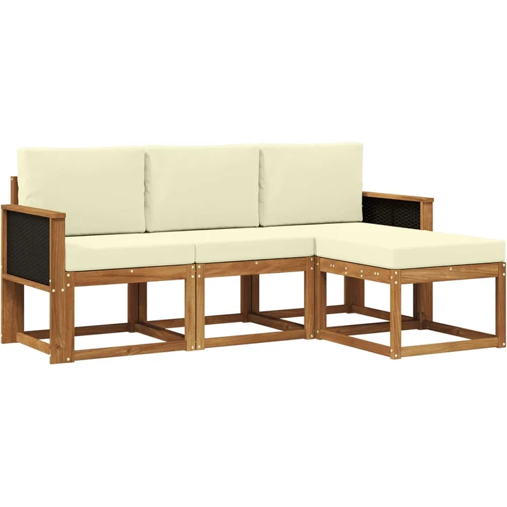 vidaXL Outdoor-Sofagarnitur mit Kissen 4 pcs Natur und Creme 3385101 – Bild 2