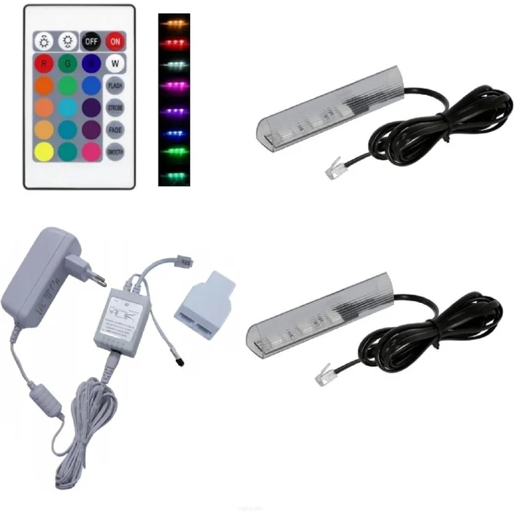 QLS LED Unterbauleuchte Weiß 12V mit Fernbedienung 16 Farben Dimmbar, LED fest integriert, Set Glaskantenbeleuchtung SMD 5050 RGB – Bild 1