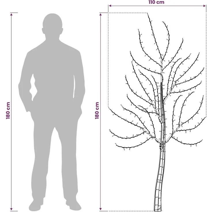 vidaXL LED-Wandweihnachtsbaum 180 cm 200 LEDs Warmes Weiß Stahl 42050790 – Bild 6