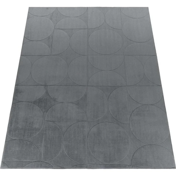 TaraCarpet Teppich Taipe-Rotatoria Hasenfell extra weich Hoch-Tief-Struktur, rechteckig, Höhe: 13 mm, Hasenfell Kreise anthrazit Wohnzimmer Schlafzimmer Esszimmer 60X110 – Bild 3
