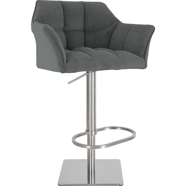 Barhocker SIHAR - Cord Grau 64x45x88 cm Silber | Barstuhl Mit Lehne Tresenhocker Tresenstuhl Kneipenhocker Kneipenstuhl