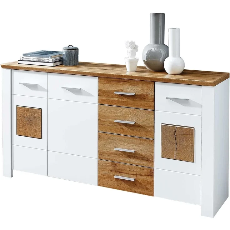 Kommode vito Materio, Holzwerkstoff, Kunststoff, Weiß, Holzfarben, 164 x 86 x 39 cm – Bild 1