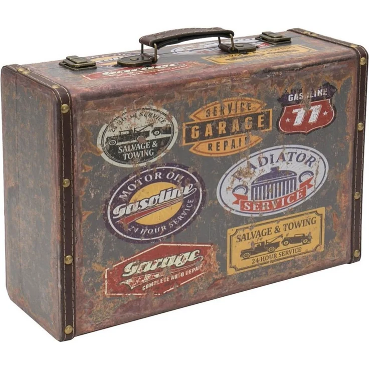 HMF Aufbewahrungsbox Handgefertigter Vintage Koffer aus Holz, Deko Koffer, Deko Koffer, Geschenkkoffer Garagen Design 38 x 26 x 13 cm – Bild 3