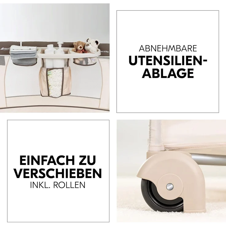 Hauck Baby-Reisebett Babycenter Zoo, 8-tlg, mit Neugeborenen-Einsatz, Wickelauflage, Spielbogen & Spieluhr, Rollen – Bild 5