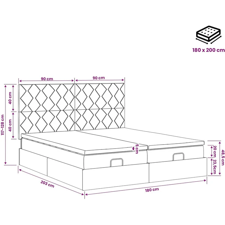 vidaXL Ottoman Bett mit Matratze mit Kopfteil 2 Stk. Schwarz Stoff 3457878 – Bild 12