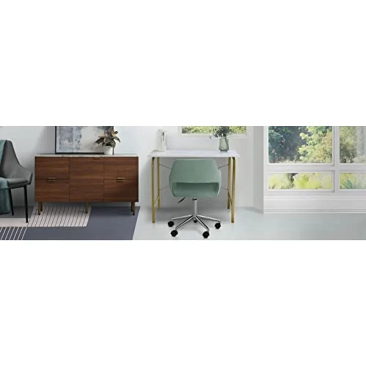 Teamson Home 40″ Bella Moderner Computertisch aus Holz für das Heimbüro, Arbeitszimmer, Schreibtisch oder Beistelltisch mit Weißer Marmorplatte und Messingrahmen – Bild 2