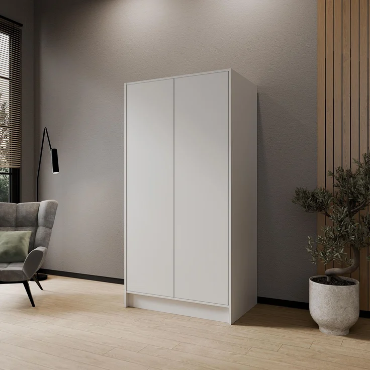 MEBLINI Kleiderschrank GALINDA 100cm - Weiß Matt - griffloser Drehtürenschrank ohne Spiegel - Push-to-Open - mit Kleiderstangen und Regalböden – Bild 2