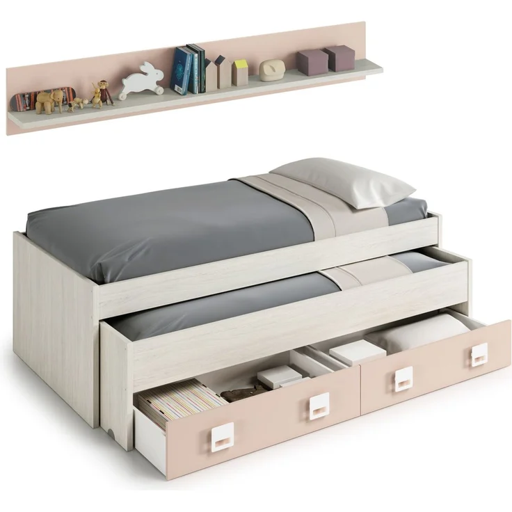 Jugendzimmer-Set >NUBE< in Alpen-Weiß / Grau / Rosa - 199x65x96 (BxHxT) – Bild 2