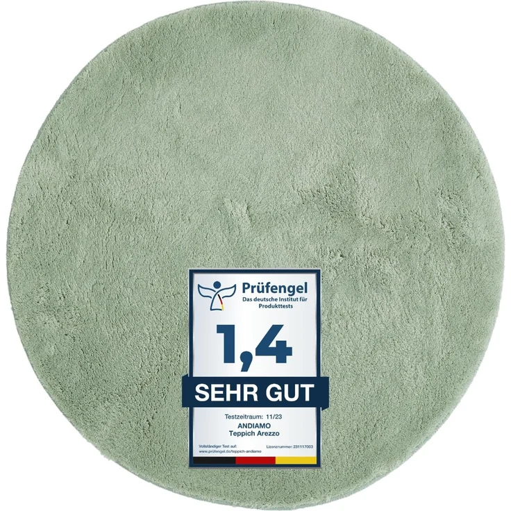 andiamo Teppich Arezzo für Wohnzimmer Esszimmer pflegeleichter eleganter gemütlicher Teppich einfarbig 67 cm rund salbeigrün