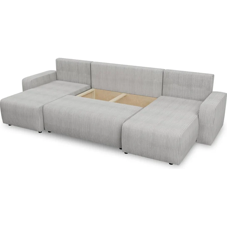 Wohnlandschaft mit Schlaffunktion Roma - U-Form Couch, Schlafsofa mit Bettkasten, Couchgranitur mit Bettfunktion, Big Sofa, Cord Stoff (Schwarz (Poso 135)) – Bild 5
