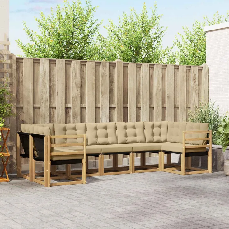 vidaXL Outdoor-Sofagarnitur 7 stk. 7-Sitzer Weiß und Beige 3389827