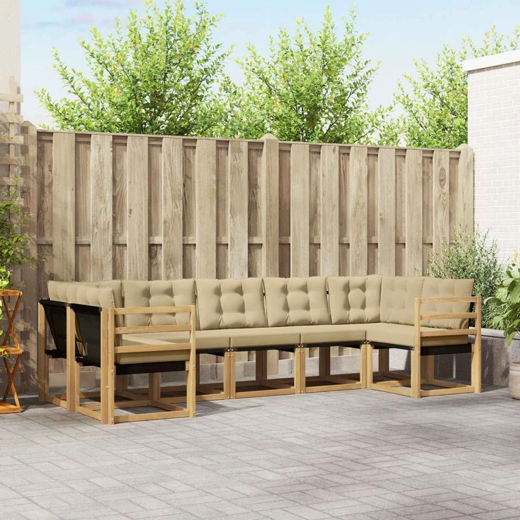 vidaXL Outdoor-Sofagarnitur 7 stk. 7-Sitzer Weiß und Beige 3389827 – Bild 1