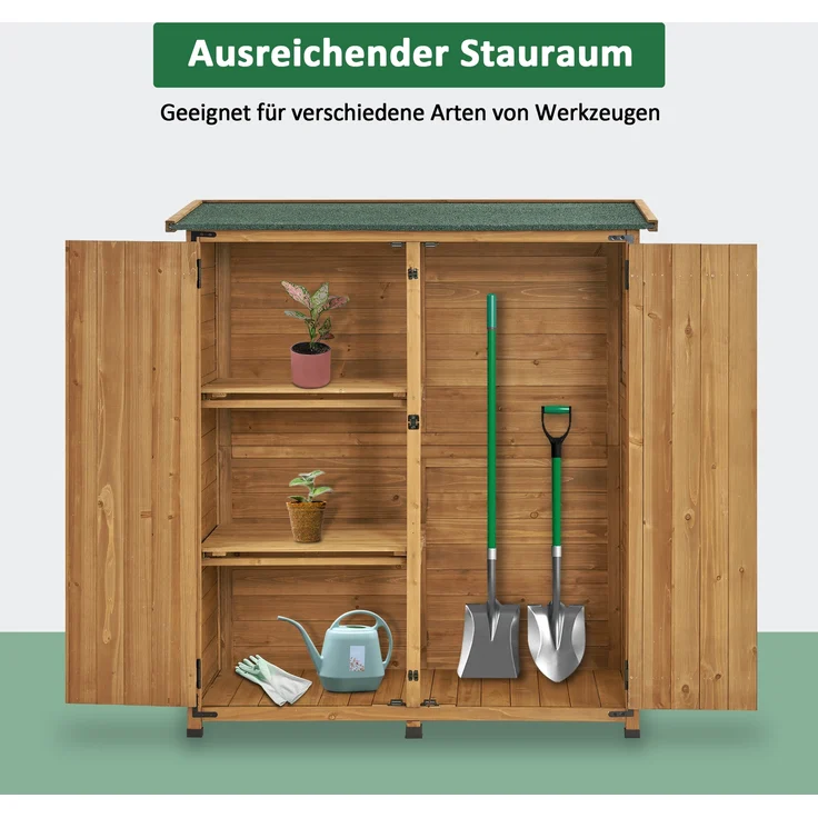 M MCombo Gartenschrank Holz Wetterfest, Klein Outdoor Gartenhaus Gerätehaus, für Außenbereich & Balkon & Terrasse, 0707 (Natur) – Bild 5