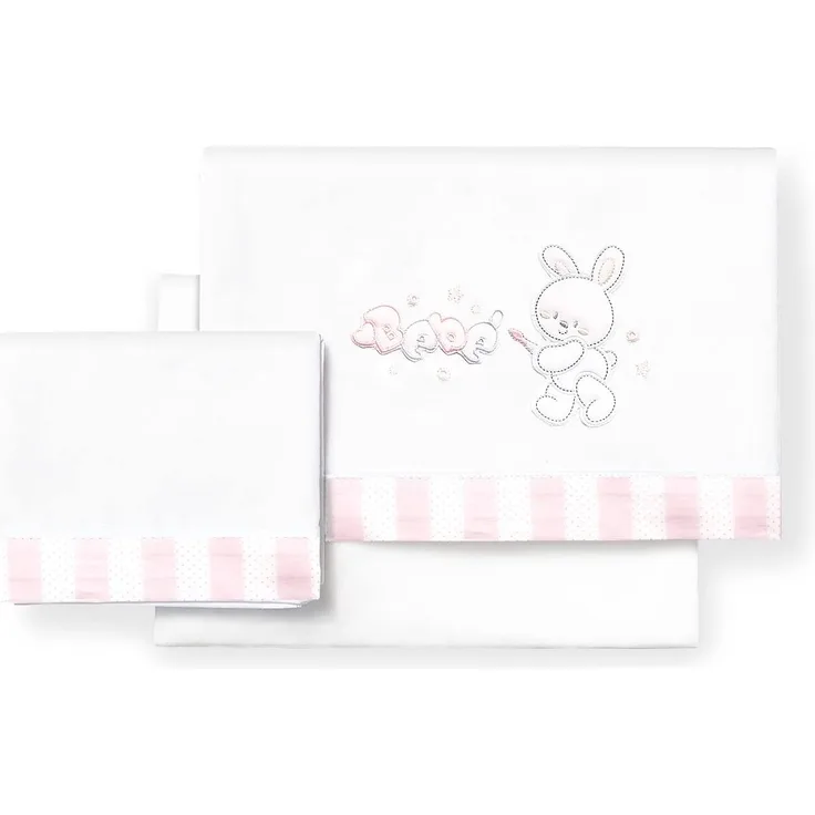 Bettwäsche-Set für Babybett, Weiß und Rosa