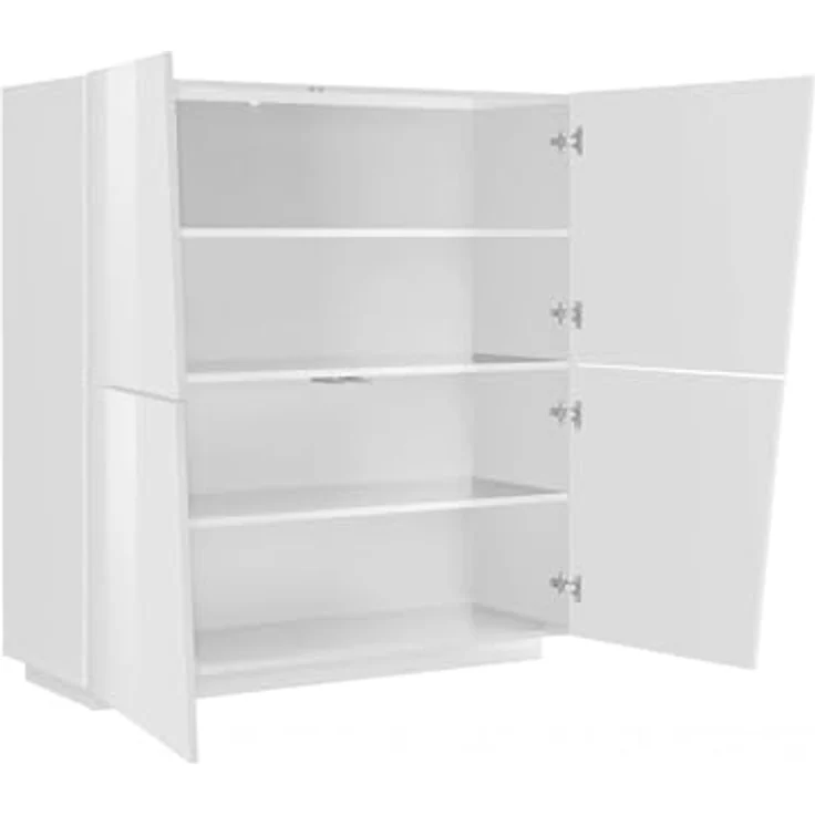 Dmora - Kommode Pavel, 4-türiges Küchen-Sideboard, Wohnzimmer-Buffet, 100 % Made in Italy, 120 x 43 x 126 cm, glänzendes Weiß, – Bild 7