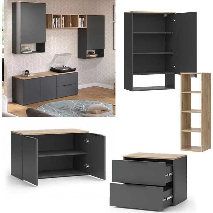 Wohnwand Wido Anthrazit 5 Teile Vicco – Bild 4