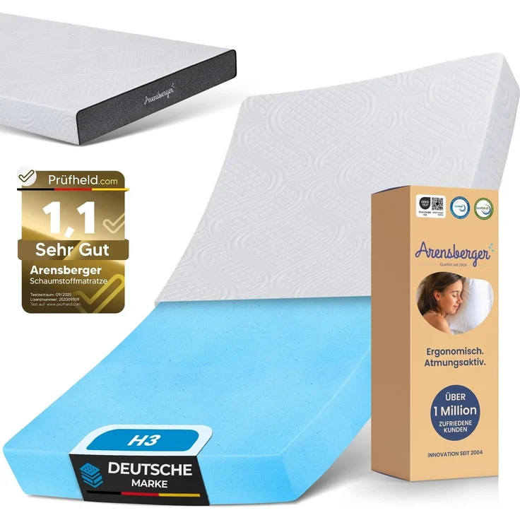 Arensberger Kindermatratze Jugendmatratze, 90x200cm 13cm hoch, Alter 5 bis 16 Jahre, Bezug | punktelastischer Gelschaum | waschbarer & Abnehmbarer Premium Bezug Allergiker freundlich