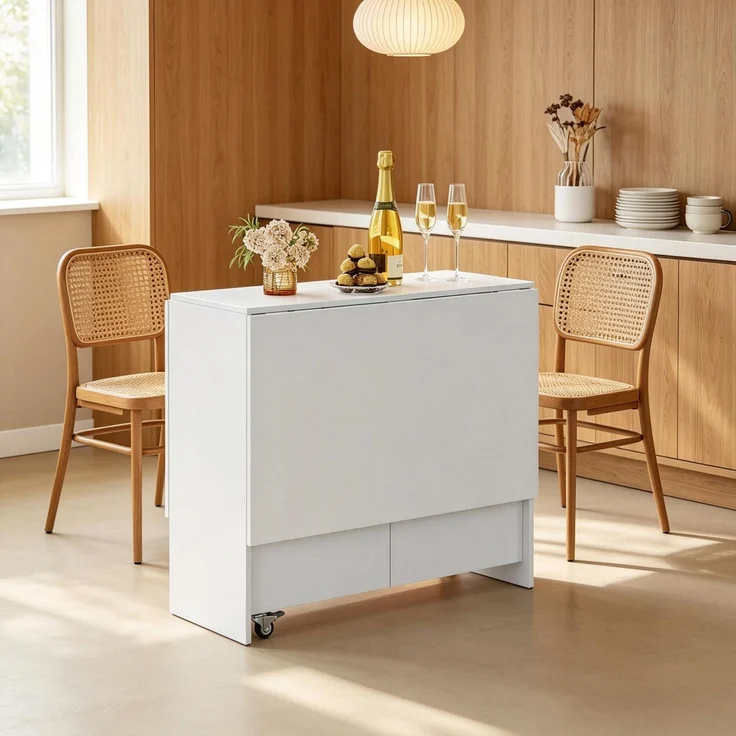 Mobiler Couchtisch,Klappbarer Rollentisch mit integriertem Stauraum für flexiblen Einsatz,Klapptisch,Funktionaler Beistelltisch,Erweiterbarer Esstisch(nur mit 1pcs Esstisch)--Weiß--95x90x35cm--YOUDENOVA – Bild 8