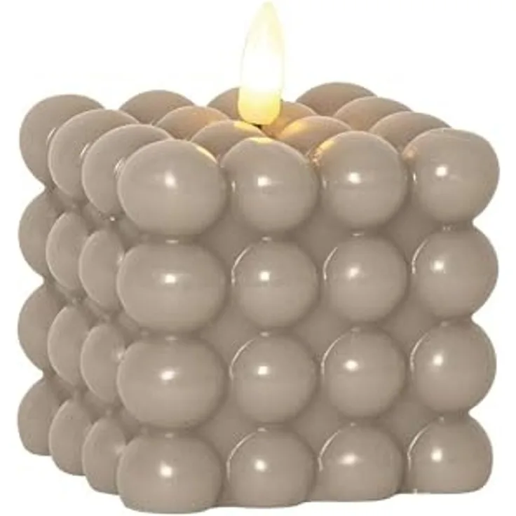 LED Bubble Stumpenkerze "Flamme Dot" in Beige
