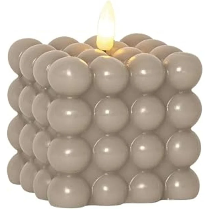 LED Bubble Stumpenkerze "Flamme Dot" in Beige – Bild 1