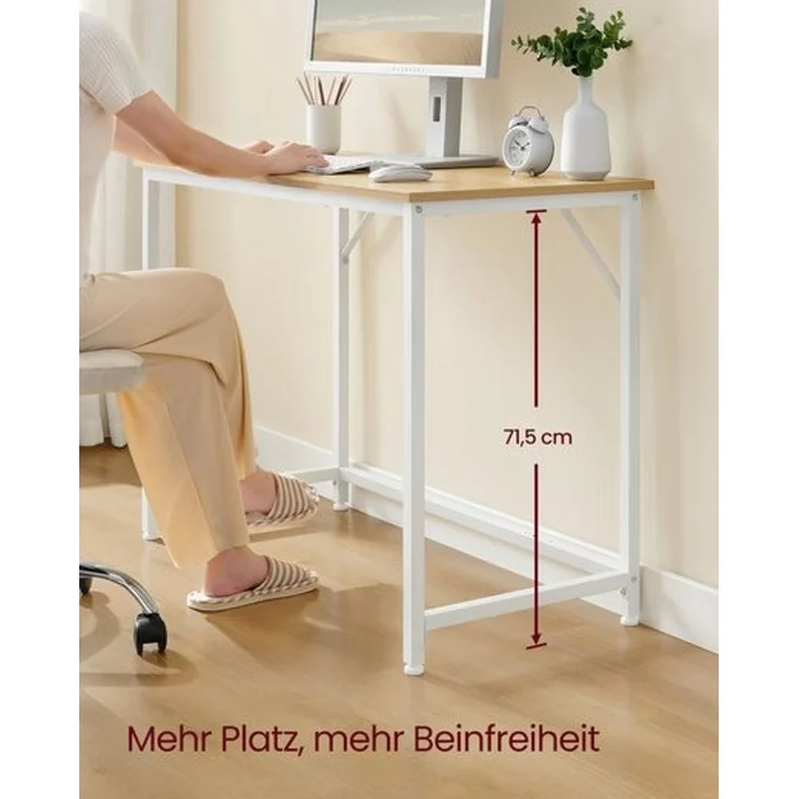 Vasagle Schreibtisch im modernen Stil, Metallgestell, Natureichenfarben-Perlweiß, 50 x 100 x 76 cm – Bild 3