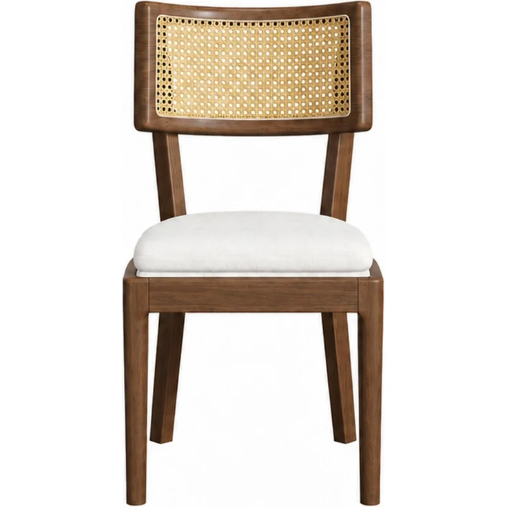 Esszimmerstühle, Massivholz mit Rattan-Rückenlehne, Set aus 2, 50x58x88 cm, Walnuss – Bild 5
