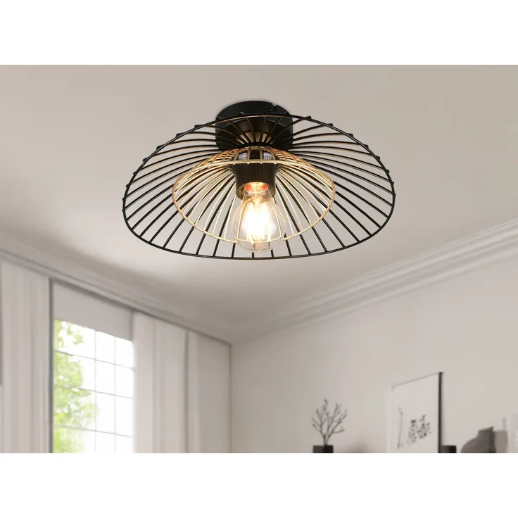 Deckenleuchte LAURIS mit Gitter Lampenschirm Schwarz Gold, Ø 30cm