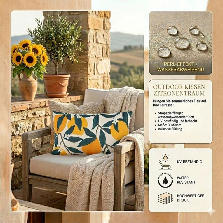 JACK Dekokissen Outdoor Lounge Kissen 30x50cm Motiv inkl. Füllung, mit Lotus-Effekt, Robust, Strapazierfähig, für Innen & Außen geeignet