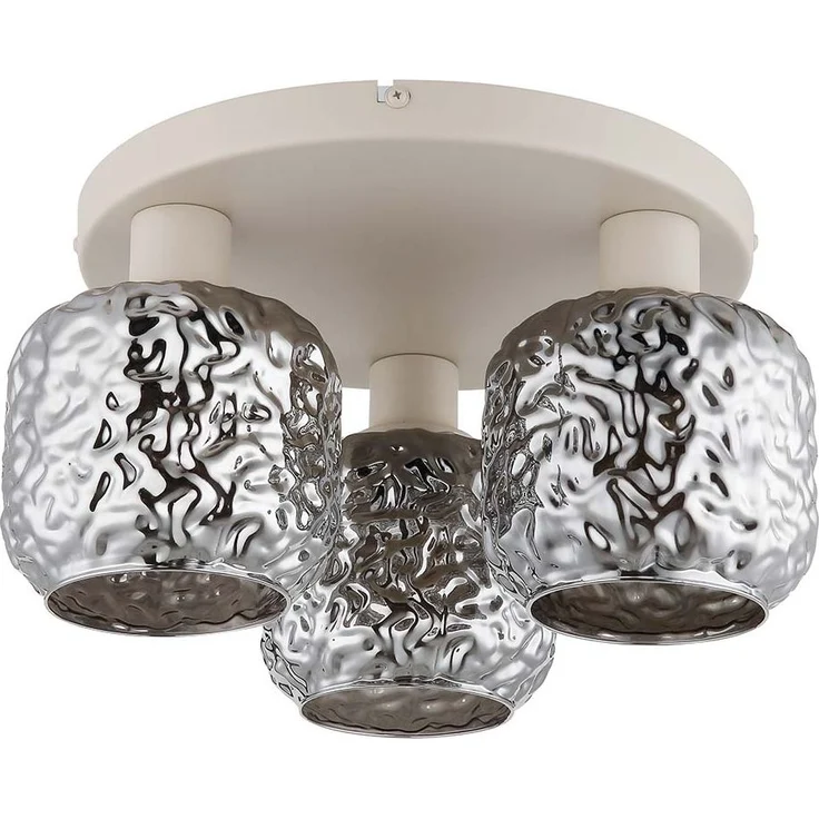 Deckenleuchte, beige, Rauchglas, Dellenstruktur, D 37 cm – Bild 6