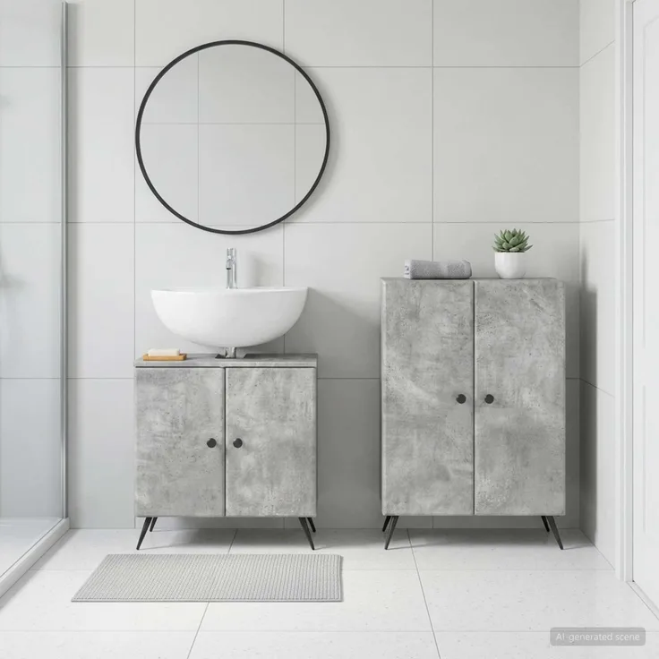 vidaXL 2-teiliges Badezimmer Schrank Set BREDA Betongrau Holzwerkstoff 3417642