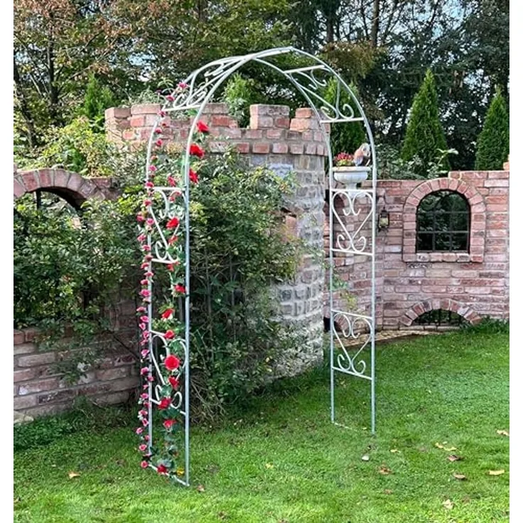 DanDiBo Rosenbogen aus Metall Stabil Verzinkt 120 cm Breite Rankbogen 96521 Gartenbogen Torbogen Rundbogen Pflanzbogen Massiv Feuerverzinkt Garten Wetterfest Volleisen
