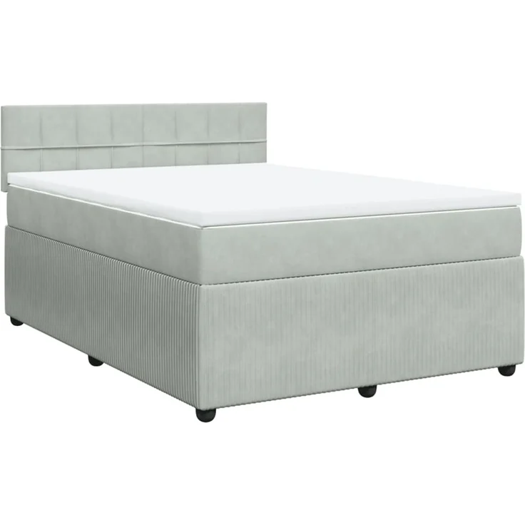 vidaXL Boxspringbett mit Matratze Hellgrau 140x200 cm Samt 3287758 – Bild 2